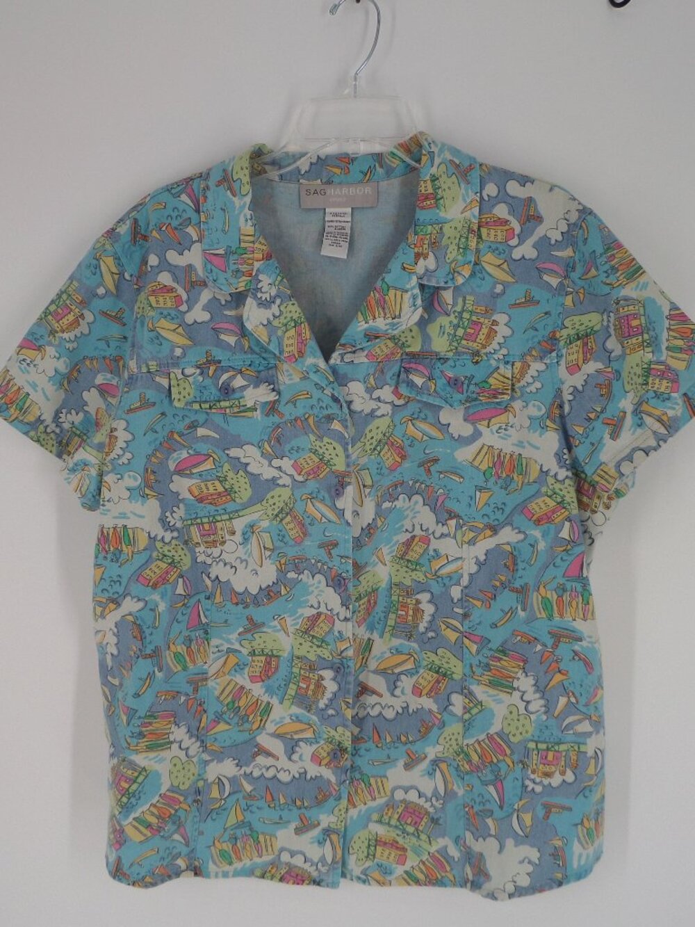 Sag Harbor Woman's Multi Color Printed Jean Blouse Size XLarge